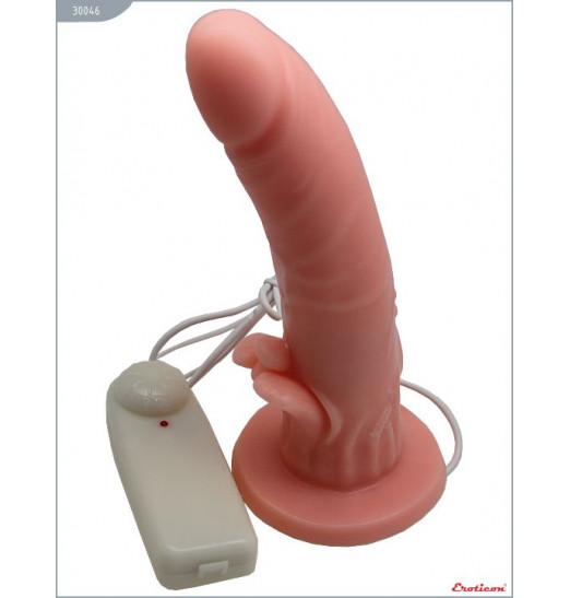 Телесный страпон с усиками и ротацией - 18 см.