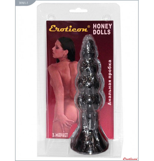 Чёрная гелевая анальная ёлочка - 17 см.