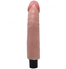 Телесный вибратор с бороздками и шишечками на стволе - 23 см.