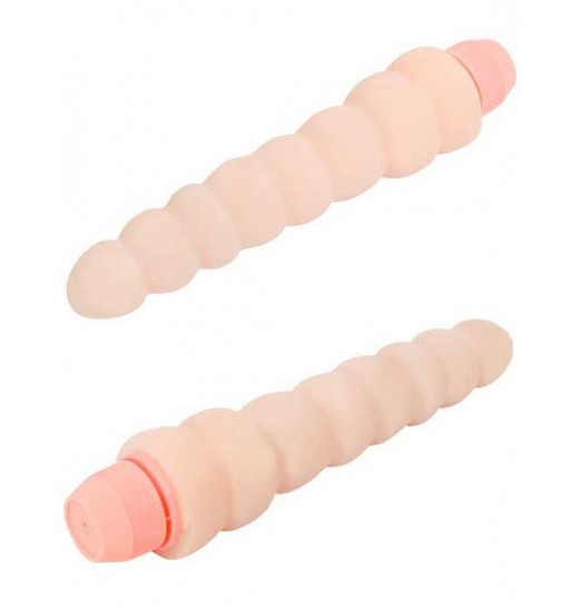 Телесный гнущийся вибратор ребристой формы - 18,2 см. Телесный гнущийся вибратор ребристой формы - 18,2 см.