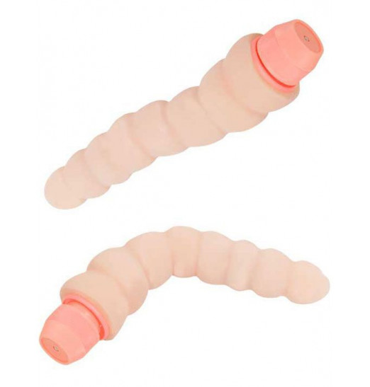 Телесный гнущийся вибратор ребристой формы - 18,2 см. Телесный гнущийся вибратор ребристой формы - 18,2 см.