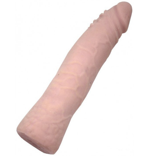 Телесный фаллоимитатор с шипиками под головкой - 18,5 см.