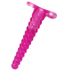 Розовый спиралевидный анальный конус с вибратором - 16 см.