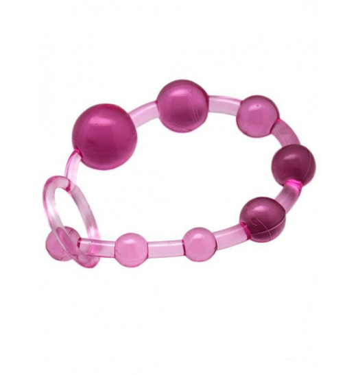 Розовая анальная цепочка с ручкой - 30 см.
