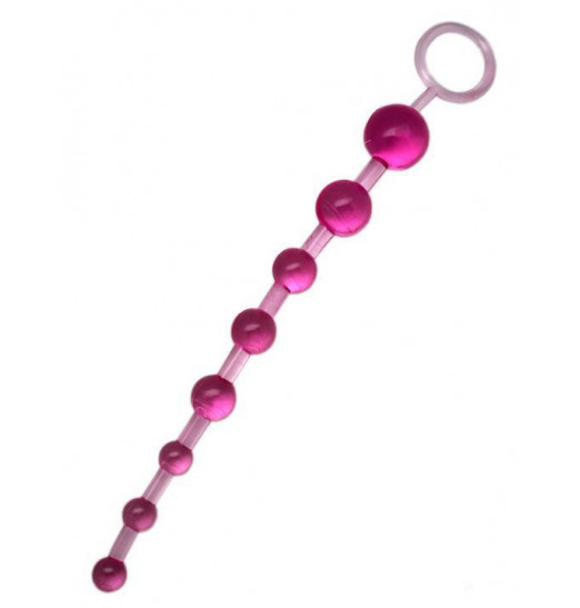 Розовая анальная цепочка с ручкой - 30 см.