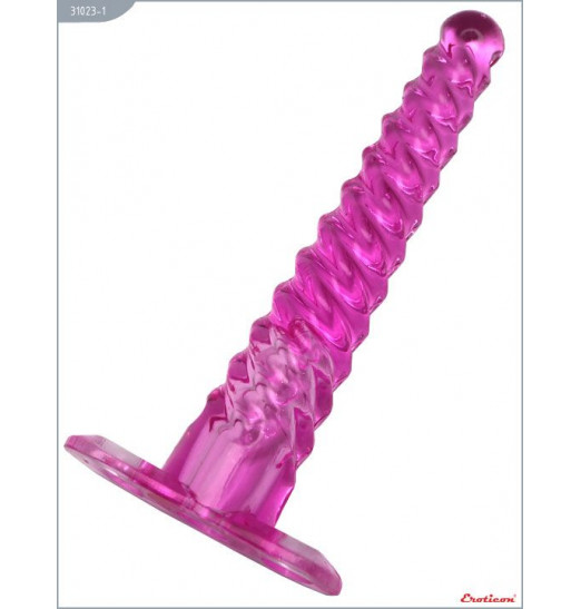 Розовый анальный конус со спиралевидным рельефом - 16 см.