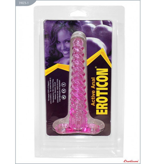 Розовый анальный конус со спиралевидным рельефом - 16 см.