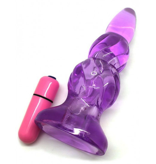 Фиолетовая анальная вибропробка - 9 см.