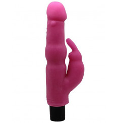 Розовый вибратор с дополнительной стимуляцией - 21,5 см.