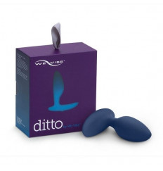 Синяя анальная пробка для ношения Ditto с вибрацией и пультом ДУ - 8,8 см.