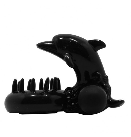 Чёрное эрекционное виброкольцо Sweet Ring с дельфинчиком