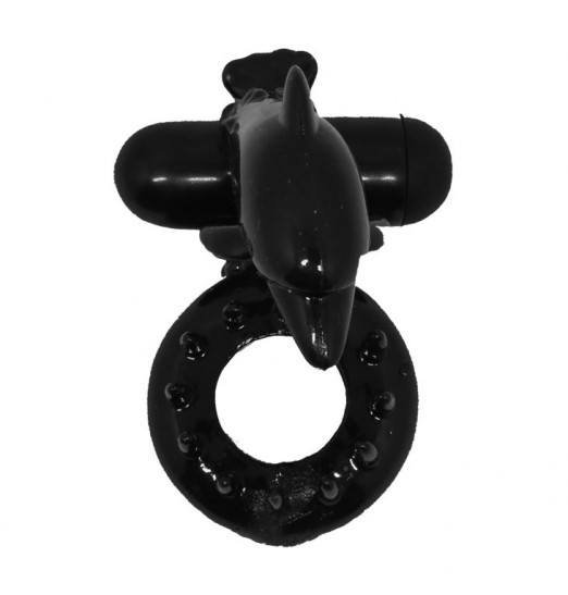 Чёрное эрекционное виброкольцо Sweet Ring с дельфинчиком