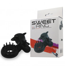 Чёрное эрекционное виброкольцо Sweet Ring с дельфинчиком