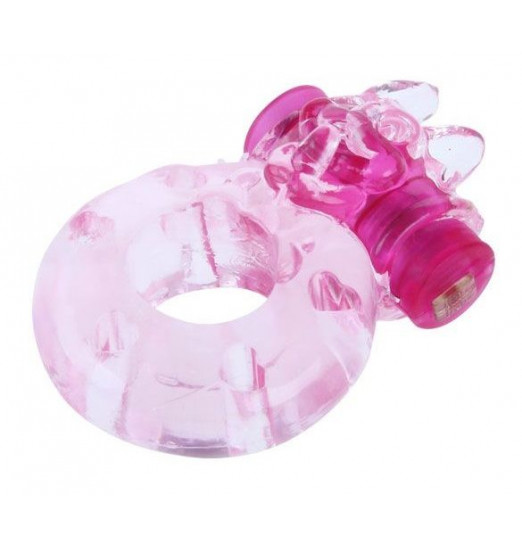 Розовое эрекционное виброкольцо с котом