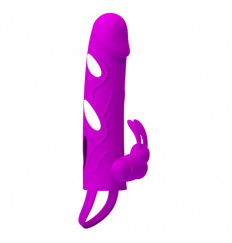 Лиловая вибронасадка на пенис с подхватом мошонки