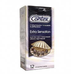 Презервативы с крупными точками и рёбрами Contex Extra Sensation - 12 шт.