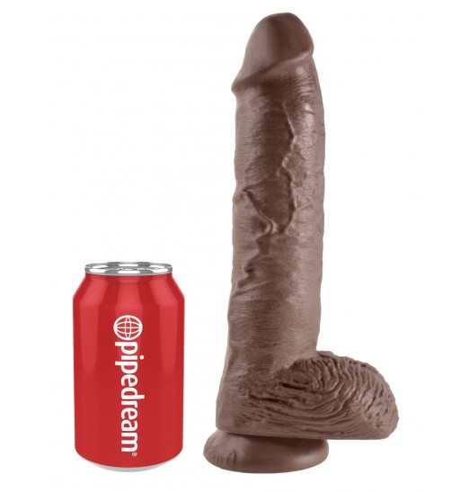 Большой коричневый фаллоимитатор с мошонкой 10  Cock with Balls на присоске - 25,4 см.