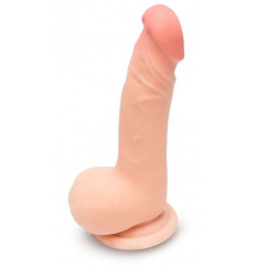 Фаллоимитатор с подошвой-присоской и мошонкой - 15 см.