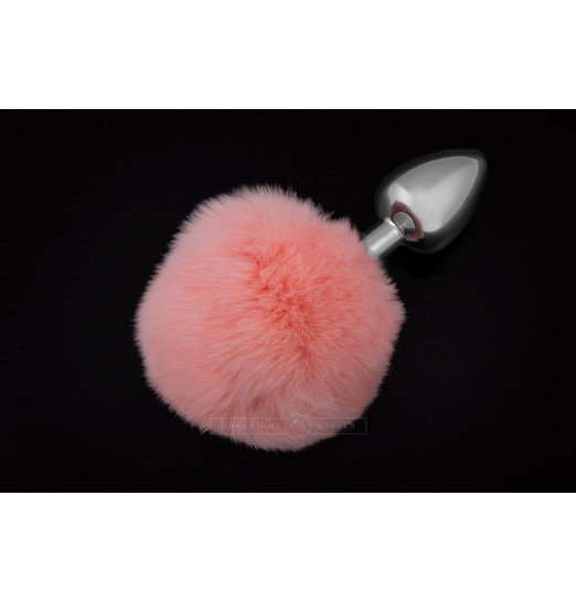 Маленькая серебристая пробка с пушистым розовым хвостиком Маленькая серебристая пробка с пушистым розовым хвостиком