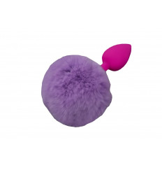 Маленькая розовая силиконовая пробка с пушистым фиолетовым хвостиком