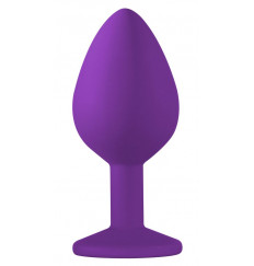 Средняя фиолетовая анальная пробка Emotions Cutie Medium с голубым кристаллом - 8,5 см.