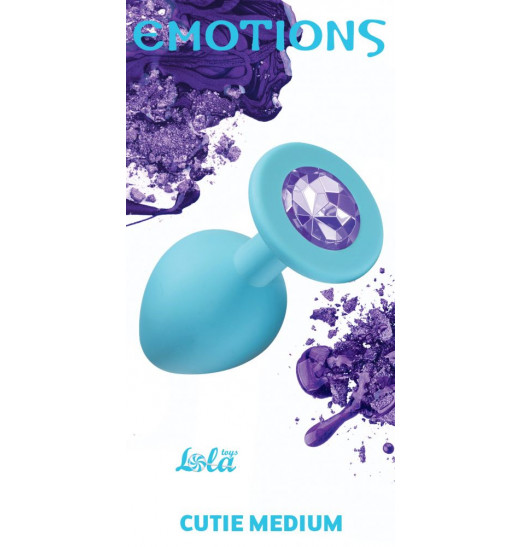 Средняя голубая анальная пробка Emotions Cutie Medium с фиолетовым кристаллом - 8,5 см.