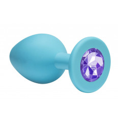 Малая голубая анальная пробка Emotions Cutie Small с фиолетовым кристаллом - 7,5 см.