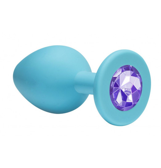 Малая голубая анальная пробка Emotions Cutie Small с фиолетовым кристаллом - 7,5 см.