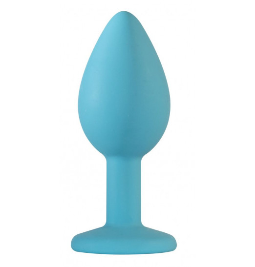 Малая голубая анальная пробка Emotions Cutie Small с фиолетовым кристаллом - 7,5 см.