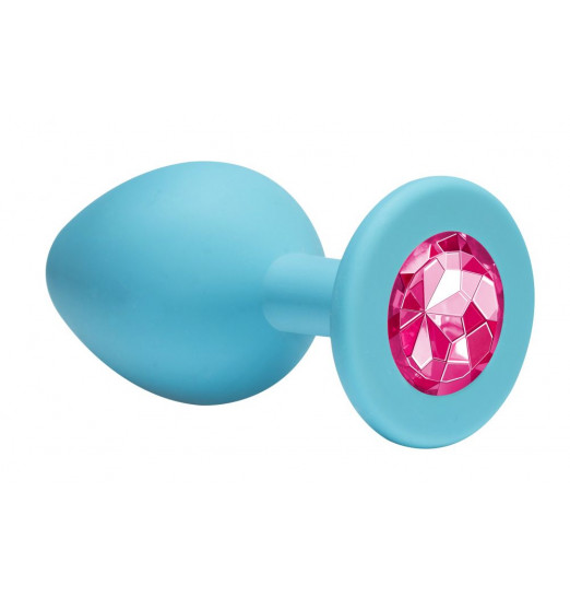 Малая голубая анальная пробка Emotions Cutie Small с розовым кристаллом - 7,5 см.