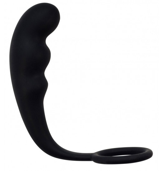 Чёрное эрекционное кольцо с анальным стимулятором Mountain Range Anal Plug