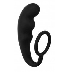 Чёрное эрекционное кольцо с анальным стимулятором Mountain Range Anal Plug