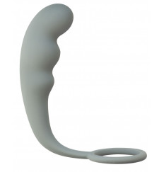 Серое эрекционное кольцо с анальным стимулятором Mountain Range Anal Plug