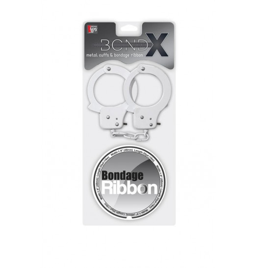 Набор для фиксации BONDX METAL CUFFS AND RIBBON: белые наручники из листового материала и липкая лента