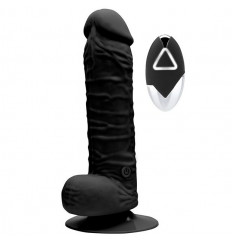Чёрный реалистик на присоске и с пультом ДУ PURRFECT SILICONE DELUXE REMOTE VIBE 7IN - 18 см.