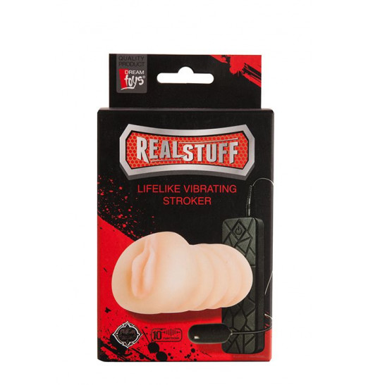 Мастурбатор-вагина REALSTUFF VIBRATING MASTURBATOR PUSSY с 10 режимами вибрации и проводным пультом