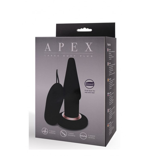 Чёрная анальная вибровтулка APEX BUTT PLUG LARGE BLACK - 15 см.