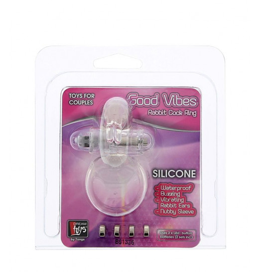 Прозрачное эрекционное кольцо с виброэлементом GOOD VIBES COCKRING RABBIT