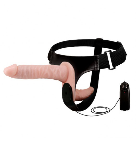 Женский страпон с вибрацией и вагинальной пробкой Ultra Passionate Harness - 18 см.