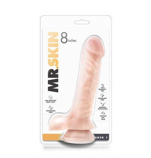 Телесный фаллоимитатор с мошонкой Dr. Skin 9 Inches Cock 1 - 22,86 см.