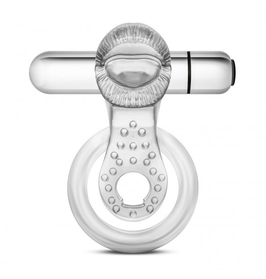 Прозрачное эрекционное кольцо с подхватом, вибропулей и язычком 10 Function Vibrating Tongue Ring