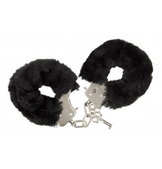 Чёрные меховые наручники с ключиками Furry Handcuffs
