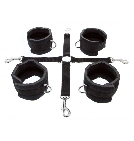 Регулируемые мягкие манжеты на запястья и лодыжки с соединительной крестовиной Hog Tie Cuff Set