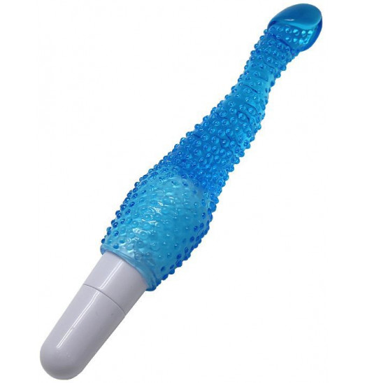 Синий гелевый анальный вибратор с пупырышками - 22 см.