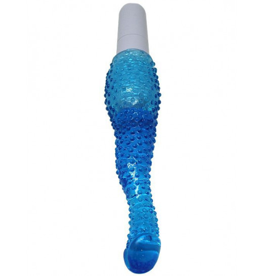 Синий гелевый анальный вибратор с пупырышками - 22 см.