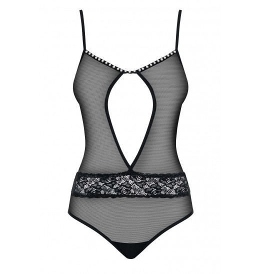 Прозрачное боди с бусинками на декольте