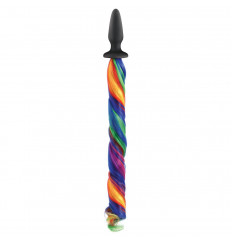 Чёрная анальная пробка с радужным хвостом Unicorn Tails Rainbow