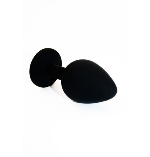 Чёрная силиконовая анальная пробка с чёрным кристаллом - 7 см.