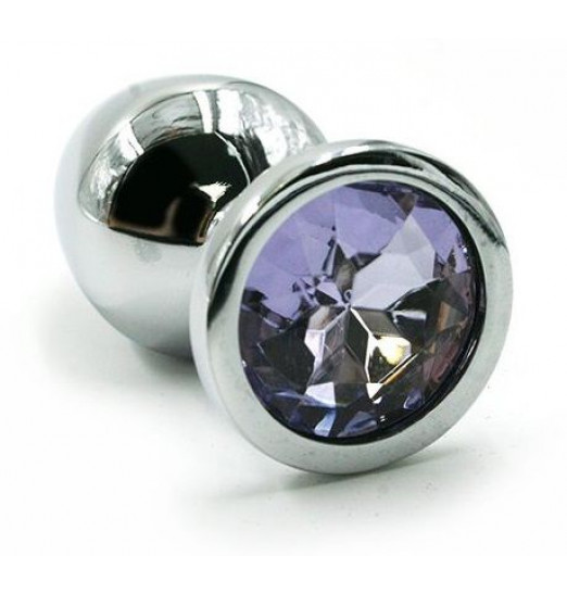 Серебристая алюминиевая анальная пробка с светло-фиолетовым кристаллом - 7 см.