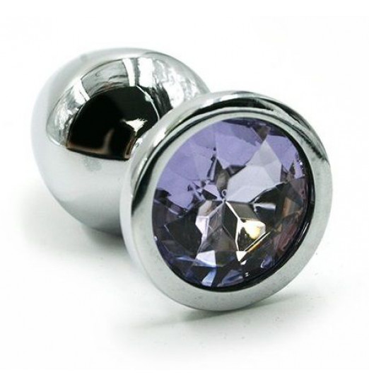 Серебристая алюминиевая анальная пробка с светло-фиолетовым кристаллом - 6 см.